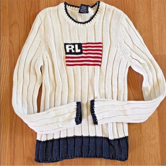 Polo Ralph Lauren Sweaters - Polo Ralph Lauren Sz medium flag RL sweater white
